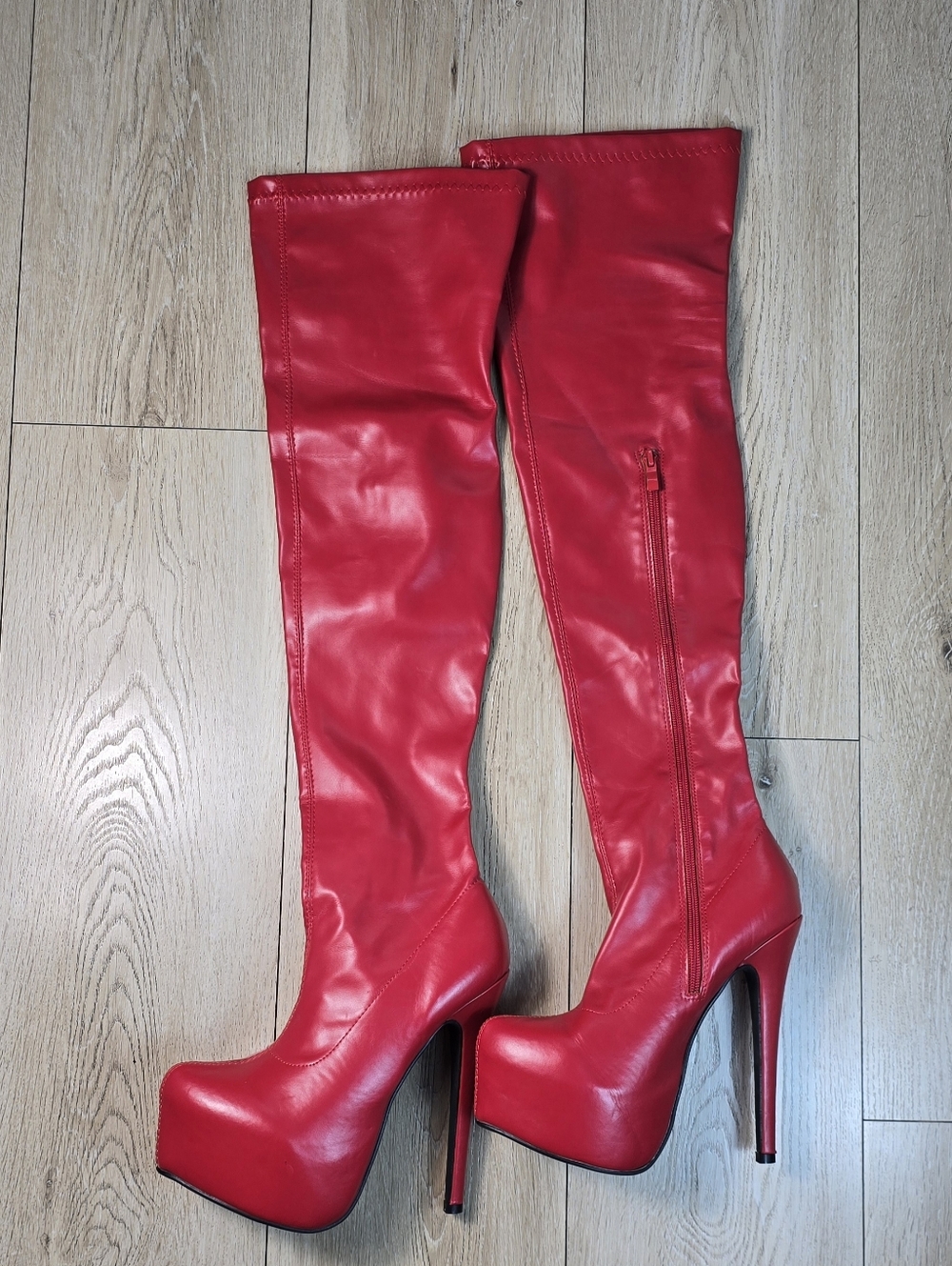 Red Over-the-Knee Platform Stiletto Boots - Women's